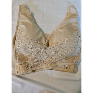 Cara Mia Womens Sz L Lace Front Beige T Shirt Bra Wrapped Front